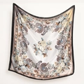90cm square paisley floral satin silk scarf with white background and black borders - White Paisley