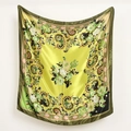 90cm vintage paisley floral print square satin silk scarf in bright green and yellow - Green Paisley