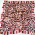 Satin 90cm square scarf featuring vibrant paisley prints in pink and orange tones - 90x90cm / Rose Red