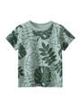 Kinder T-shirt met korte mouwen van mintgroen katoen met tropisch donkergroen bladmotief - Waterval Groen/Blad / 90cm