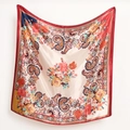 Red and beige paisley satin square scarf with vintage cashew floral print and glossy finish - 90x90cm / Red Paisley