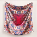 Silk satin square scarf with paisley bohemian patterns in fuchsia and blue - 90x90cm / Rose Cashew