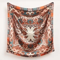 Vintage 90cm orange and peacock blue paisley printed satin square scarf for women - 90x90cm / Beige Paisley