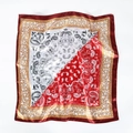 Red and white paisley square silk scarf with golden floral border for women - 60x60cm / 11# Wine Red Paisley
