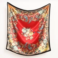90cm vintage paisley satin silk scarf for women in red gold and blue floral patterns - 90x90cm / Black Red Paisley Floral