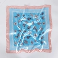 Sky blue leopard and floral print square satin headscarf with pink diamond borders - 60x60cm / 18# Sky Blue Floral