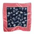 Navy blue leopard floral print square silk scarf with red geometric border and patterns - 60x60cm / 13# Best Selling Dark Blue Floral