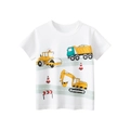 Wit katoenen kinder t-shirt met kleurrijke afbeeldingen van bouwvoertuigen - 90cm / Off-wit