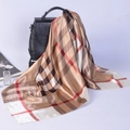 Classic checkered champagne satin silk scarf draped elegantly on a black leather handbag - Champagne Classic Check (#35)