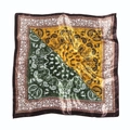 Leopard and Paisley print satin square headscarf in green and yellow color blocking - 60x60cm / 10# Orange Green Paisley