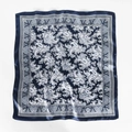 Elegant navy blue paisley print silk neck scarf with high-gloss satin finish and border - 60x60cm / 27# Navy Paisley