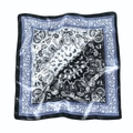 Navy blue and white paisley print silk headscarf with ornate floral border square design - 60x60cm / 9# Black Blue Paisley