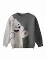 Maglione in maglia grigio e beige per bambini con motivo mostro e polsini a coste - 90cm / grigio scuro