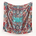 Blue paisley satin square silk scarf with vintage floral patterns for women, 90cm - 90x90cm / Lake Green Paisley