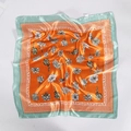 Orange square leopard floral silk scarf with mint green diamond pattern border - 60x60cm / 17# Orange Floral