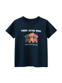 Kids navy blue short sleeve cotton T-shirt with cute cartoon dog prints on white background - 90 / Navy Blue