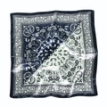 Navy and cream paisley silk square scarf with vintage floral print and satin finish - 60x60cm / 12# Navy Blue Paisley