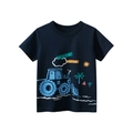 Navy blue boys cotton t-shirt with cartoon bulldozer print and VROOM text - 90cm / Royal Blue