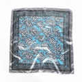 Sky blue paisley silk headscarf with black and white patterns and a grey border - 60x60cm / 26# Blue Paisley