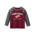 Camiseta de rugby de manga larga para niño en rojo y gris con estilo raglán - 90cm / Rojo Azufaifa/Gris Carbón