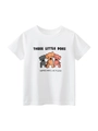 White cotton kids' short sleeve T-shirt with cute THREE LITTLE DOGS cartoon print - 90 / Off White