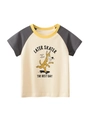 Raglan t-shirt voor kinderen met cartoon hond grafische print in beige en grijs - 90cm / Abrikoos/Donkergrijs