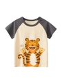 Kinder T-shirt met korte raglanmouwen en schattige tijgerprint in cartoon stijl - 90cm / Beige/Donkergrijs