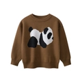 Dark brown knitted sweater for kids featuring a large black and white panda pattern - 110 / Coffee