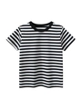 Classic striped cotton T-shirt for boys featuring a black and white crewneck design - 90cm / Black and Off White Striped