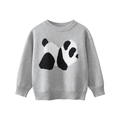 Kids grey knitted sweater featuring a cute black and white panda jacquard pattern - 120 / Gray