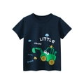 Donkerblauw kinder-T-shirt met groene graafmachine en LITTLE diggeR-belettering - 100cm