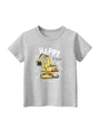 Kinder T-Shirt in Grau mit gelbem Bagger-Motiv und edukativem englischem Textdruck - 100cm / Meliertes Grau
