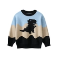 Toddler boys' knit sweater with blue and beige color blocking and dinosaur motif - 90 / Blue Gold