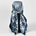 Foulard carré en satin à pois avec motif floral en bleu marine et blanc - S179-Vert