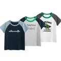 Detailed view of 3-pack kids cotton raglan t-shirts with cartoon bear and letter prints - D19 3-Piece Set / 120cm