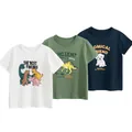 Detail view of 3-pack cotton t-shirts featuring colorful dinosaur and puppy prints - D20 3-Piece Set / 120cm