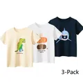 Three-pack cotton t-shirts for boys with dinosaur, cactus, and shark cartoon prints - B01 3-Piece Set / 90cm