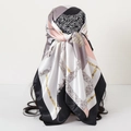 90cm satin square scarf with vintage gold chain print and chic geometric color blocking - 90x90cm / French Black