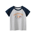 T-shirt enfant gris et bleu marine à manches raglan avec ours de dessin animé colorés - 90cm / Gris Chiné & Bleu Royal
