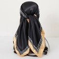 90cm black and gold satin headscarf with Greek key border and elegant silk texture - 90x90cm / Yellow and Black