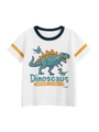 Camiseta blanca de manga corta para niños con cuello azul marino y dibujos de dinosaurios - 110cm / Blanco Roto