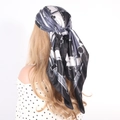 Classic black and white satin square scarf with vintage chain print worn as headscarf - 90x90cm / Chain Circle Grey