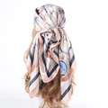 90x90cm satin silk scarf with nautical sailing print worn as a stylish headwrap - 90x90cm / Pink Sailing