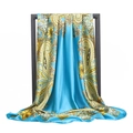 Sky blue paisley satin silk scarf with bohemian floral patterns for women - Sky Blue