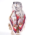 Nautical print satin square scarf featuring crown and anchor design in red and navy blue - 90x90cm / Red Sailboat