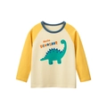 Kinder Langarmshirt mit Dinosaurier Raglan Ärmeln in Gelb und Creme mit Aufdruck - 90 / Aprikose/Mittelgelb
