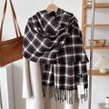 Klassischer karierter Schal mit Fransen am Mantel, warmer Herbst-Winter-Stil - Schwarz