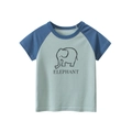 T-shirt in cotone per bambini con maniche raglan e stampa elefante blu e verde - 90cm / Verde Cascata / Blu Militare