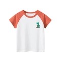 Kids cotton raglan T-shirt with orange sleeves and cartoon dinosaur skate print - Cream White/Dark Orange / 90cm