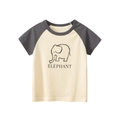 T-shirt raglan a maniche corte per bambini con stampa elefante grigio e beige - 90cm / Albicocca/Grigio Scuro